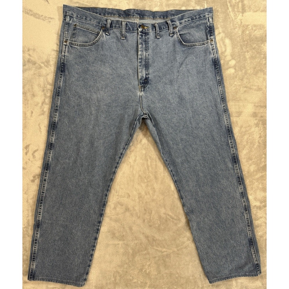 Wrangler Jeans Mens 46x32 Blue Relaxed Tapered High Rise Medium Wash Hemmed